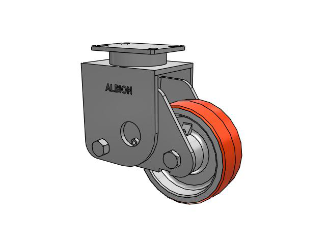 S310 Series Kingpinless Top Plate Rigid Caster with 8 x 3 Red-Orange Tread on Cast Iron Core PY - Polyurethane (Cast Iron Core) Wheel