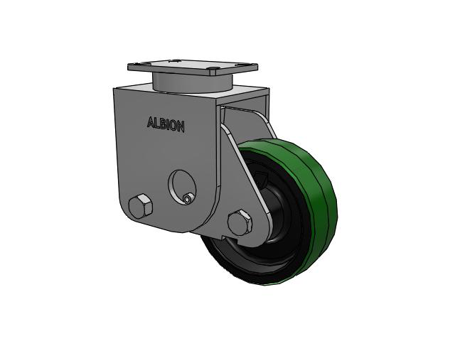 S310 Series Kingpinless Top Plate Rigid Caster with 8 x 3 Green Tread on Black Cast Iron Core PY - Polyurethane (Cast Iron Core) Wheel