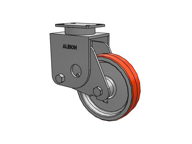 S310 Series Kingpinless Top Plate Rigid Caster with 10 x 2.5 Red-Orange Tread on Cast Iron Core PY - Polyurethane (Cast Iron Core) Wheel