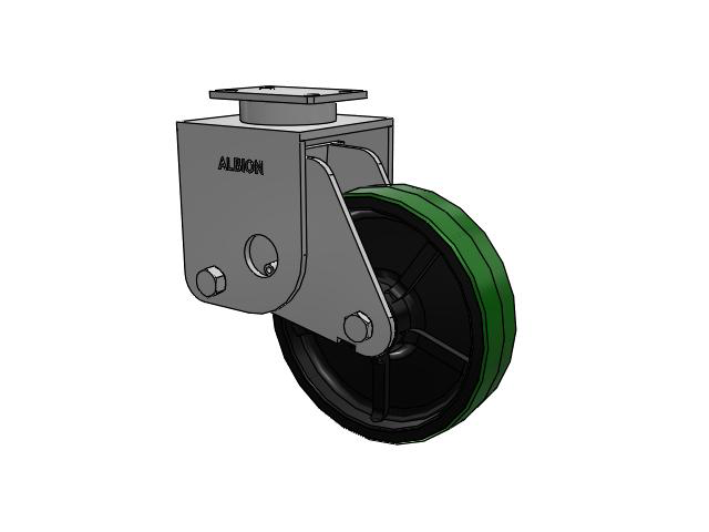 S310 Series Kingpinless Top Plate Rigid Caster with 12 x 3 Green Tread on Black Cast Iron Core PY - Polyurethane (Cast Iron Core) Wheel