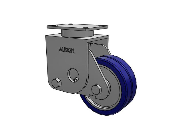 S410 Series Kingpinless Top Plate Rigid Caster with 8 x 3 Blue Tread on Aluminum Core EZ - Swivel-EAZ (Flat) Wheel
