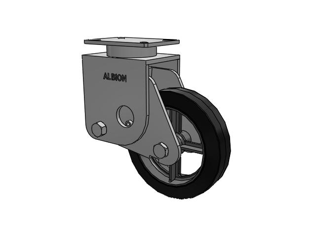 S410 Series Kingpinless Top Plate Rigid Caster with 10 x 2.5 Black Tread on Cast Iron Core MH - Moldon Rubber Heavy Duty (Cast Iron Core) Wheel