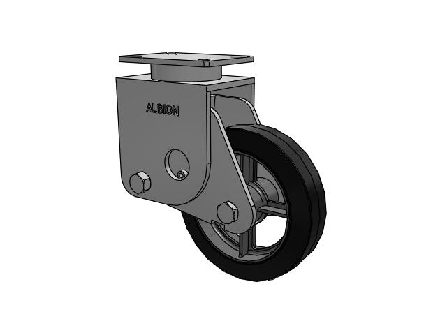 S410 Series Kingpinless Top Plate Rigid Caster with 10 x 2.5 Black Tread on Cast Iron Core MH - Moldon Rubber Heavy Duty (Cast Iron Core) Wheel