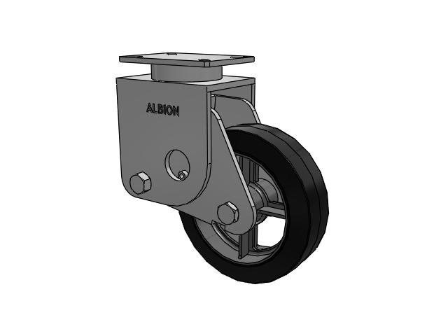 S410 Series Kingpinless Top Plate Rigid Caster with 10 x 3 Black Tread on Cast Iron Core MH - Moldon Rubber Heavy Duty (Cast Iron Core) Wheel
