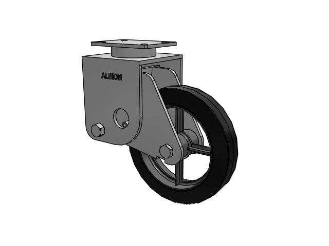 S410 Series Kingpinless Top Plate Rigid Caster with 12 x 2.5 Black Tread on Cast Iron Core MH - Moldon Rubber Heavy Duty (Cast Iron Core) Wheel