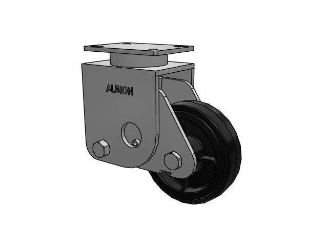 S410 Series Kingpinless Top Plate Rigid Caster with 8 x 2.5 Black Tread on Black Enamel Core MR - Moldon Rubber (Cast Iron Core) Wheel