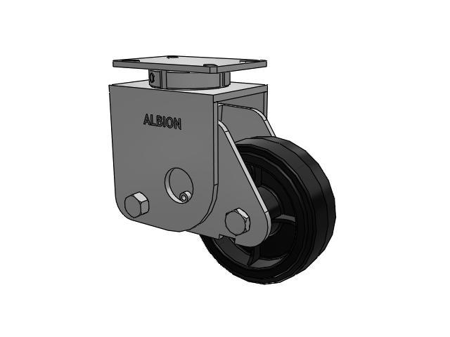 S410 Series Kingpinless Top Plate Swivel Caster with 8 x 3 Black Tread on Black Enamel Core MR - Moldon Rubber (Cast Iron Core) Wheel