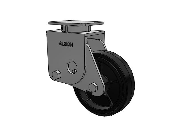 S410 Series Kingpinless Top Plate Swivel Caster with 10 x 3 Black Tread on Black Enamel Core MR - Moldon Rubber (Cast Iron Core) Wheel