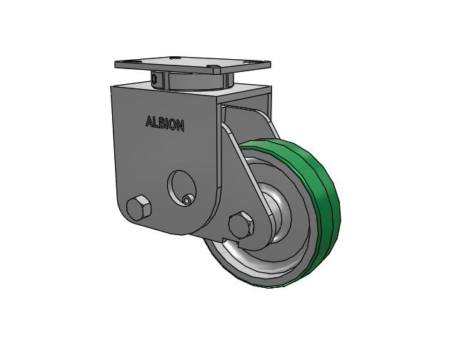 S410 Series Kingpinless Top Plate Swivel Caster with 8 x 2.5 Green Tread on Aluminum Core PD - Polyurethane (Aluminum Core) Wheel
