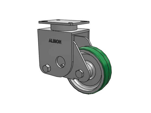 S410 Series Kingpinless Top Plate Rigid Caster with 8 x 2.5 Green Tread on Aluminum Core PD - Polyurethane (Aluminum Core) Wheel