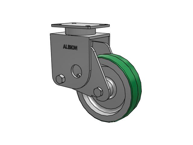 S410 Series Kingpinless Top Plate Rigid Caster with 10 x 3 Green Tread on Aluminum Core PD - Polyurethane (Aluminum Core) Wheel