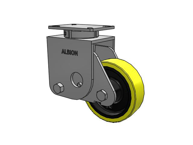 S410 Series Kingpinless Top Plate Swivel Caster with 8 x 2.5 Yellow Tread on Black Cast Iron Core PF - Polyurethane (Heavy Duty Cast Iron Core) Wheel