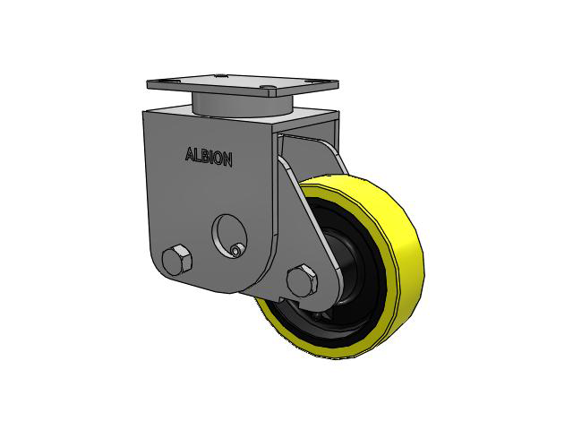 S410 Series Kingpinless Top Plate Rigid Caster with 8 x 2.5 Yellow Tread on Black Cast Iron Core PF - Polyurethane (Heavy Duty Cast Iron Core) Wheel