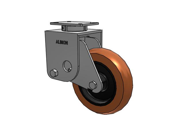 S410 Series Kingpinless Top Plate Swivel Caster with 12 x 3 Red-Brown Tread on Black Cast Iron Core PR - Round Polyurethane (Cast Iron Core) Wheel