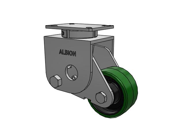 S410 Series Kingpinless Top Plate Swivel Caster with 6 x 3 Green Tread on Black Cast Iron Core PX - Thick Polyurethane (Cast Iron Core) Wheel