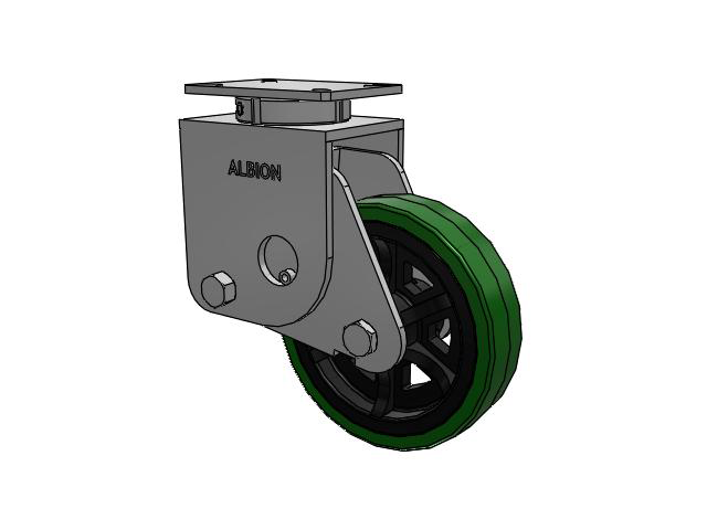 S410 Series Kingpinless Top Plate Swivel Caster with 10 x 2.5 Green Tread on Black Cast Iron Core PX - Thick Polyurethane (Cast Iron Core) Wheel