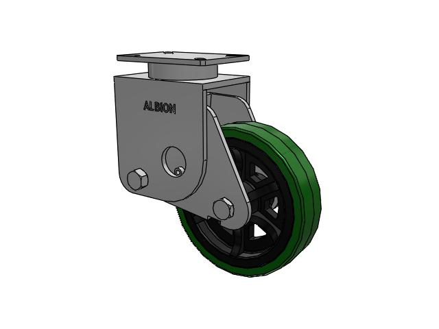 S410 Series Kingpinless Top Plate Rigid Caster with 10 x 2.5 Green Tread on Black Cast Iron Core PX - Thick Polyurethane (Cast Iron Core) Wheel