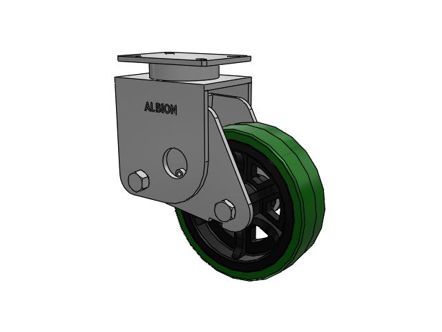 S410 Series Kingpinless Top Plate Rigid Caster with 10 x 3 Green Tread on Black Cast Iron Core PX - Thick Polyurethane (Cast Iron Core) Wheel