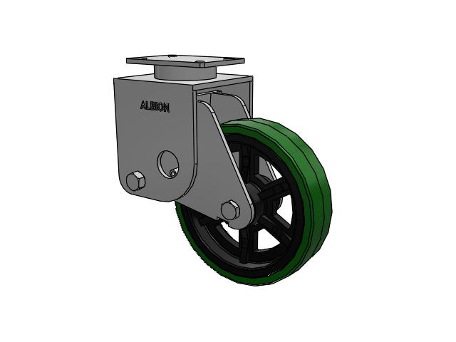 S410 Series Kingpinless Top Plate Rigid Caster with 12 x 3 Green Tread on Black Cast Iron Core PX - Thick Polyurethane (Cast Iron Core) Wheel