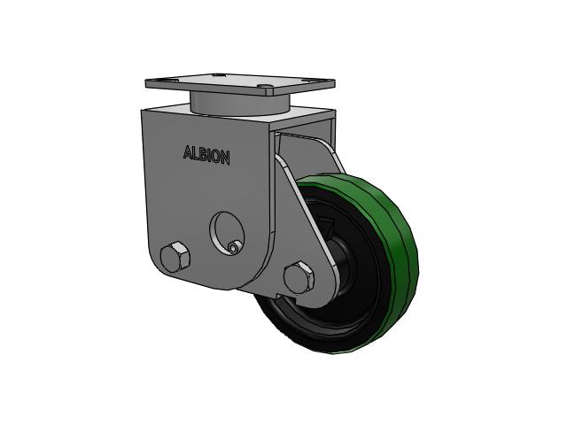 S410 Series Kingpinless Top Plate Rigid Caster with 8 x 2.5 Green Tread on Black Cast Iron Core PY - Polyurethane (Cast Iron Core) Wheel