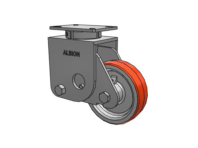 S410 Series Kingpinless Top Plate Swivel Caster with 8 x 2.5 Red-Orange Tread on Cast Iron Core PY - Polyurethane (Cast Iron Core) Wheel