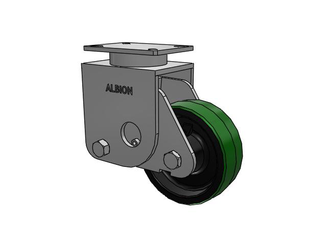 S410 Series Kingpinless Top Plate Rigid Caster with 8 x 3 Green Tread on Black Cast Iron Core PY - Polyurethane (Cast Iron Core) Wheel