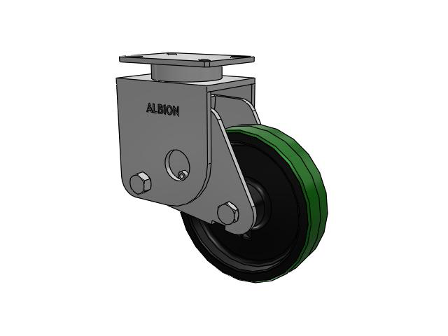 S410 Series Kingpinless Top Plate Rigid Caster with 10 x 2.5 Green Tread on Black Cast Iron Core PY - Polyurethane (Cast Iron Core) Wheel