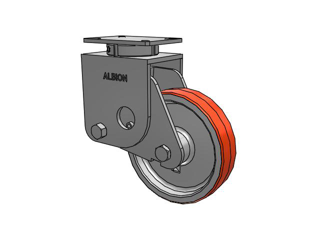 S410 Series Kingpinless Top Plate Swivel Caster with 10 x 2.5 Red-Orange Tread on Cast Iron Core PY - Polyurethane (Cast Iron Core) Wheel