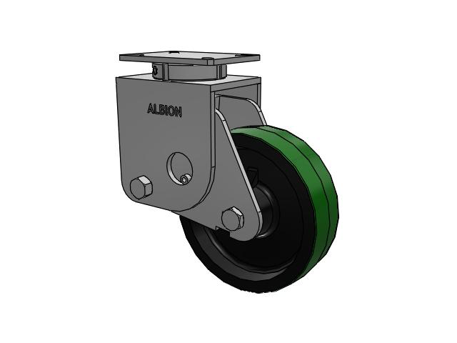 S410 Series Kingpinless Top Plate Swivel Caster with 10 x 3 Green Tread on Black Cast Iron Core PY - Polyurethane (Cast Iron Core) Wheel