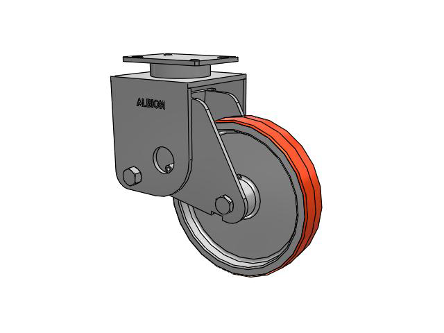 S410 Series Kingpinless Top Plate Rigid Caster with 12 x 2.5 Red-Orange Tread on Cast Iron Core PY - Polyurethane (Cast Iron Core) Wheel