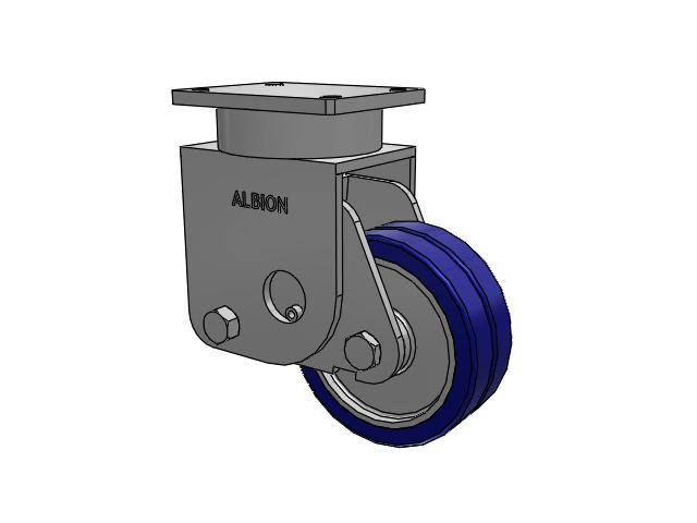 S610 Series Kingpinless Top Plate Rigid Caster with 8 x 3 Blue Tread on Aluminum Core EZ - Swivel-EAZ (Flat) Wheel