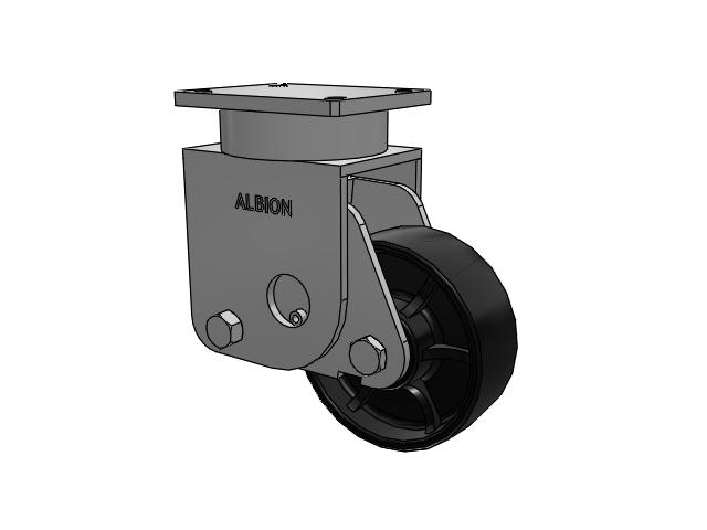 S610 Series Kingpinless Top Plate Rigid Caster with 8 x 3 Black Paint FR - Ductile Iron Crowned Tread Wheel