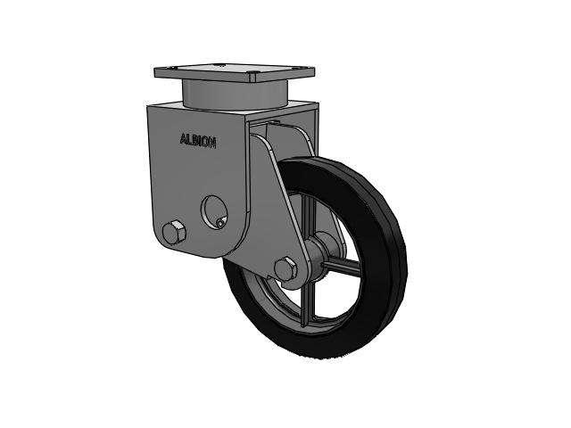 S610 Series Kingpinless Top Plate Rigid Caster with 12 x 2.5 Black Tread on Cast Iron Core MH - Moldon Rubber Heavy Duty (Cast Iron Core) Wheel