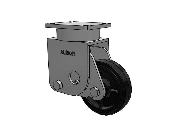 S610 Series Kingpinless Top Plate Rigid Caster with 8 x 2.5 Black Tread on Black Enamel Core MR - Moldon Rubber (Cast Iron Core) Wheel