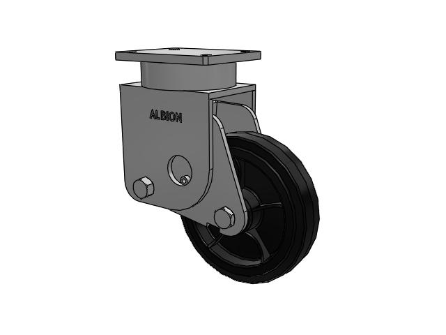 S610 Series Kingpinless Top Plate Rigid Caster with 10 x 2.5 Black Tread on Black Enamel Core MR - Moldon Rubber (Cast Iron Core) Wheel