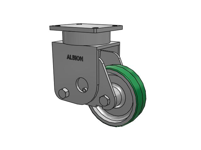 S610 Series Kingpinless Top Plate Rigid Caster with 8 x 2.5 Green Tread on Aluminum Core PD - Polyurethane (Aluminum Core) Wheel