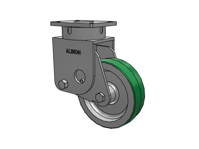 S610 Series Kingpinless Top Plate Swivel Caster with 10 x 3 Green Tread on Aluminum Core PD - Polyurethane (Aluminum Core) Wheel