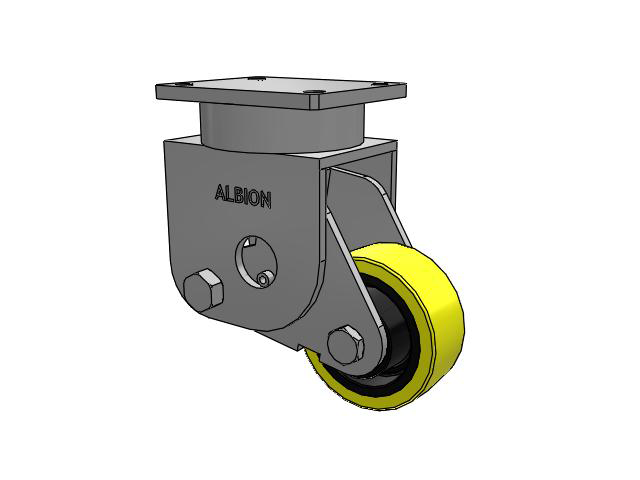 Rueda giratoria rígida sin pivote de la serie S610 con placa superior, con banda de rodadura amarilla de 6 x 2,5 sobre núcleo de hierro fundido negro PF - Poliuretano (núcleo de hierro fundido de alta resistencia)