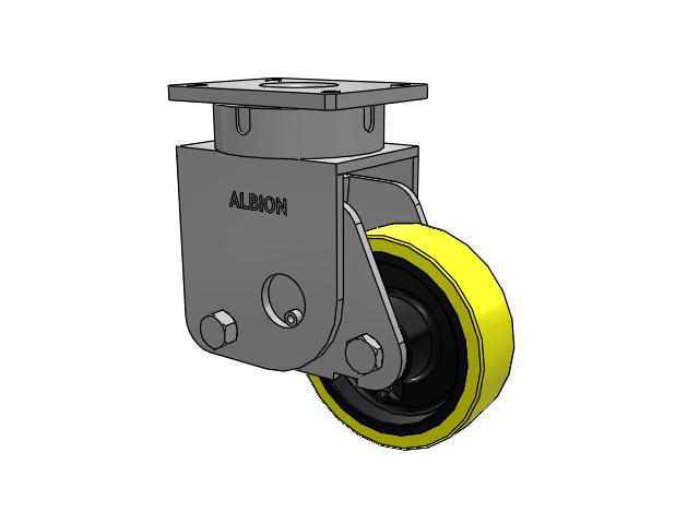 S610 Series Kingpinless Top Plate Swivel Caster with 8 x 2.5 Yellow Tread on Black Cast Iron Core PF - Polyurethane (Heavy Duty Cast Iron Core) Wheel
