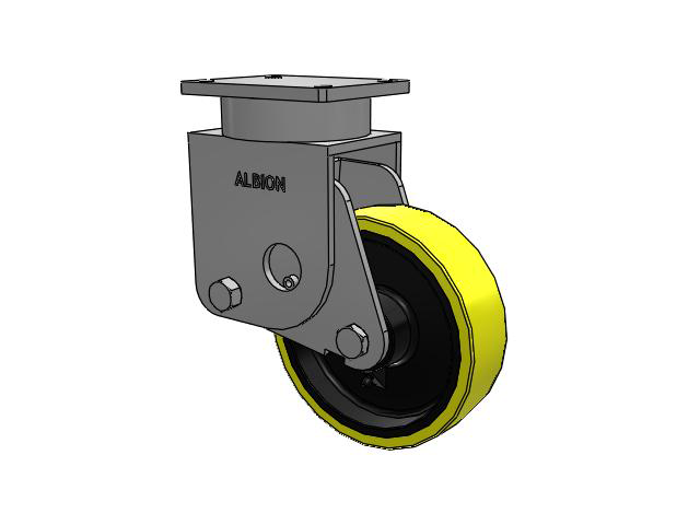S610 Series Kingpinless Top Plate Rigid Caster with 10 x 3 Yellow Tread on Black Cast Iron Core PF - Polyurethane (Heavy Duty Cast Iron Core) Wheel