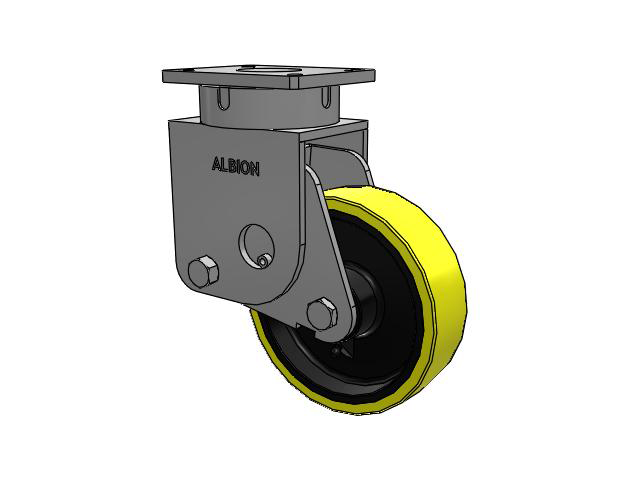 S610 Series Kingpinless Top Plate Swivel Caster with 10 x 3 Yellow Tread on Black Cast Iron Core PF - Polyurethane (Heavy Duty Cast Iron Core) Wheel