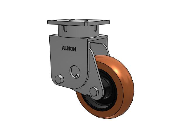 S610 Series Kingpinless Top Plate Swivel Caster with 10 x 3 Red-Brown Tread on Black Cast Iron Core PR - Round Polyurethane (Cast Iron Core) Wheel