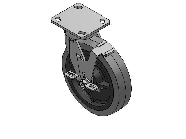 170 Series Top Plate Swivel Caster with 8 x 2 Grey Tread on Grey Core XS - Performa X-tra Soft Rubber (Flat) - Prevenz Antimicrobial Wheel and Face Brake