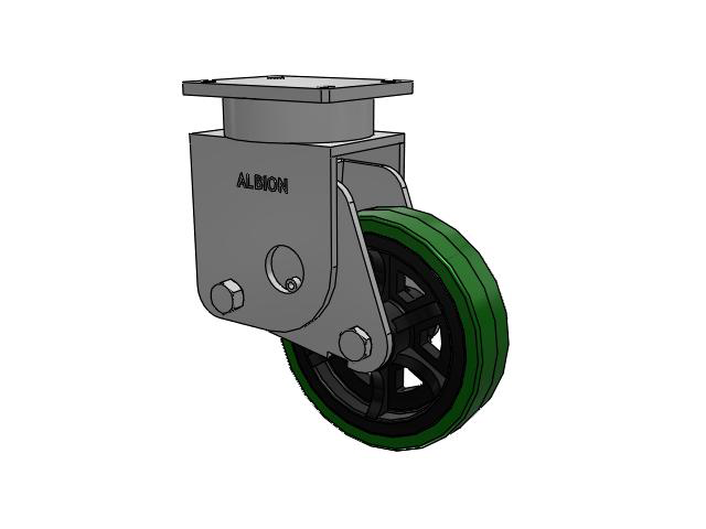 S610 Series Kingpinless Top Plate Rigid Caster with 10 x 2.5 Green Tread on Black Cast Iron Core PX - Thick Polyurethane (Cast Iron Core) Wheel