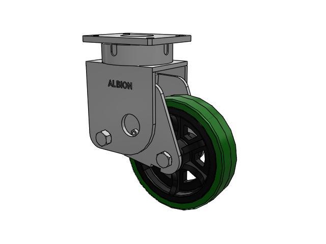S610 Series Kingpinless Top Plate Swivel Caster with 10 x 2.5 Green Tread on Black Cast Iron Core PX - Thick Polyurethane (Cast Iron Core) Wheel