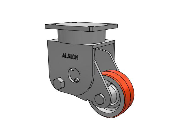 Roulette rigide sans pivot de la série S610 avec plaque supérieure, dotée d'une bande de roulement rouge-orange de 6 x 2,5 sur une roue en polyuréthane (noyau en fonte) PY