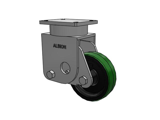 S610 Series Kingpinless Top Plate Rigid Caster with 8 x 2.5 Green Tread on Black Cast Iron Core PY - Polyurethane (Cast Iron Core) Wheel