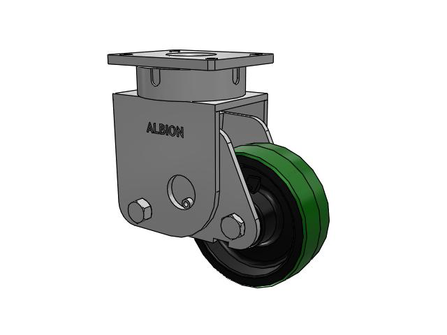 S610 Series Kingpinless Top Plate Swivel Caster with 8 x 3 Green Tread on Black Cast Iron Core PY - Polyurethane (Cast Iron Core) Wheel