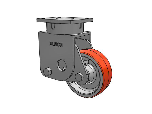 S610 Series Kingpinless Top Plate Swivel Caster with 8 x 3 Red-Orange Tread on Cast Iron Core PY - Polyurethane (Cast Iron Core) Wheel