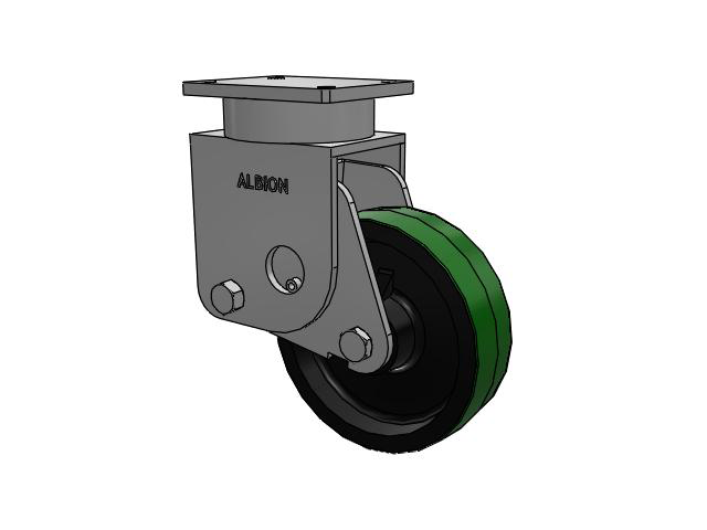 S610 Series Kingpinless Top Plate Rigid Caster with 10 x 3 Green Tread on Black Cast Iron Core PY - Polyurethane (Cast Iron Core) Wheel